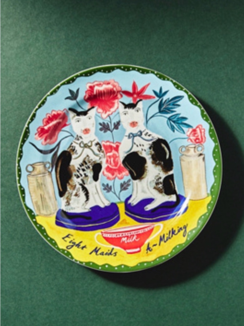 Anthropologie Emily Maude Twelve Days of Christmas 8 Maids A Milking plate NEW